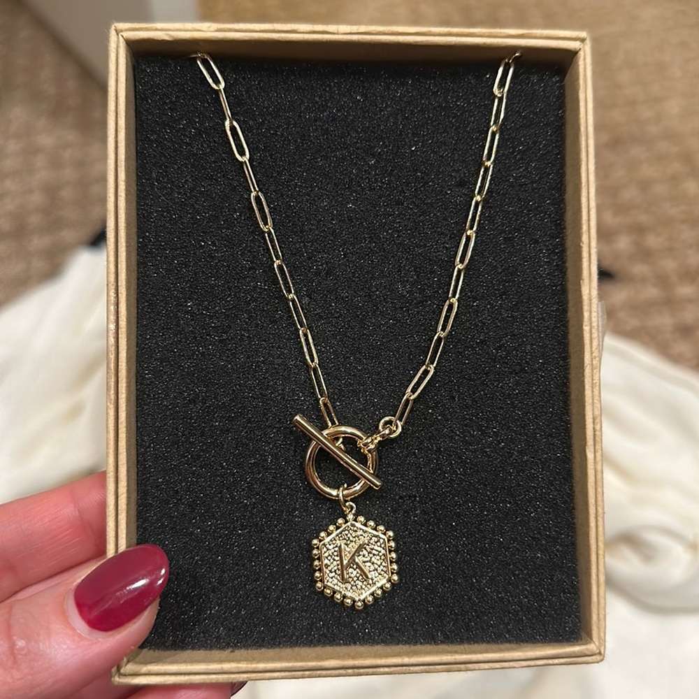 Amazon “K” initial necklace.